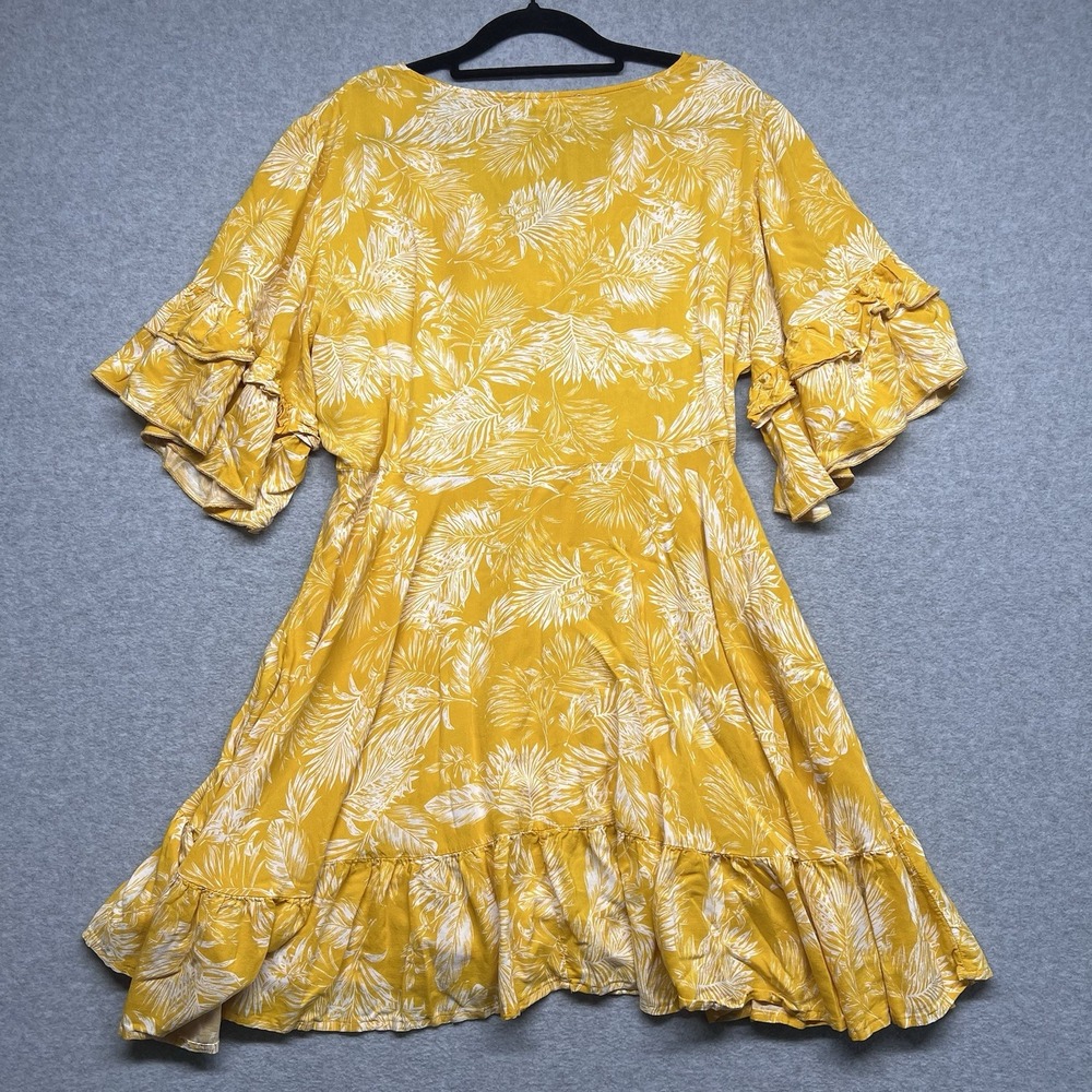 Label Of Love Babydoll Dress Yellow Floral‎ Hi Low Flutter Sleeve Size Med Flowy - Picture 4 of 14